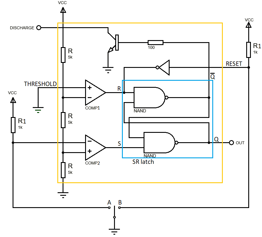 555 timer circuit diagram in bistable mode