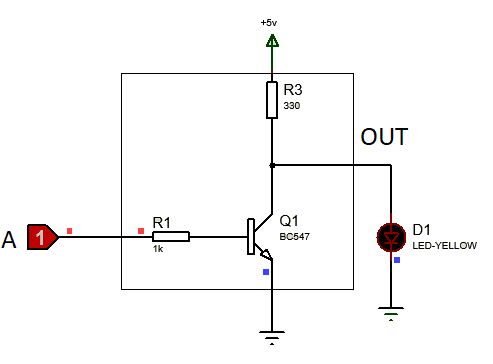 Implementation of NOT gate using transistor