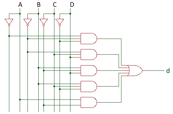 segment 'd logic circuit for 7-segment decoder