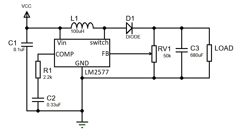 Boost converter circuit using LM2577