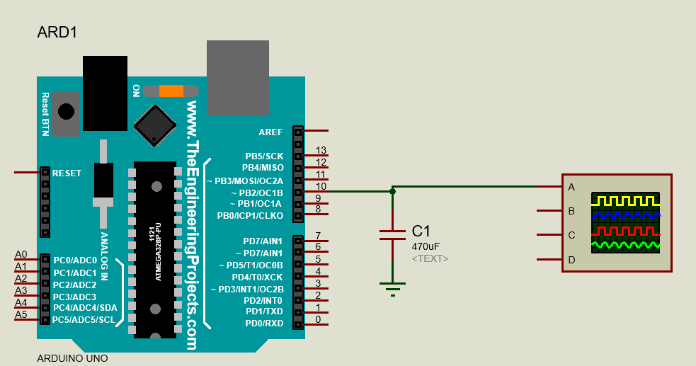 Circuit diagram of Arduino sine wave generator