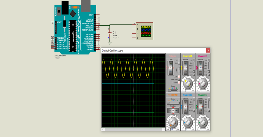 Arduino sine wave generator in Proteus